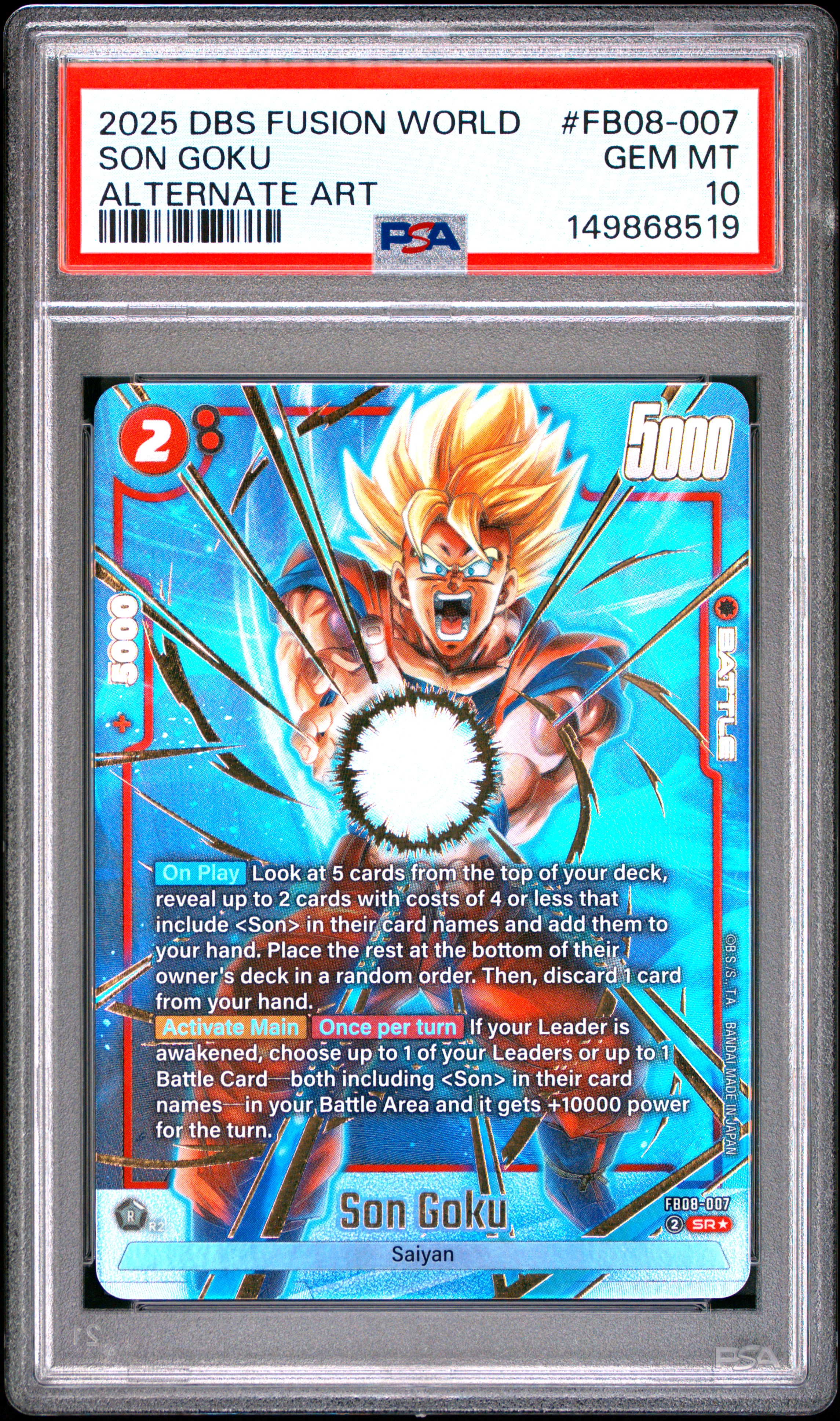 2025 #FB08-007 Son Goku PSA 10 Dragon Ball Super Card Game Fusion World Saiyan's Pride