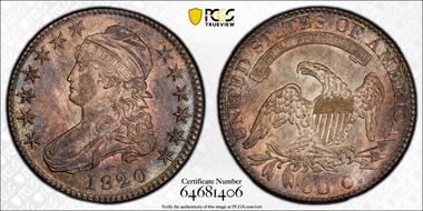 1820 50C Curl Base 2, Small Date MS64
