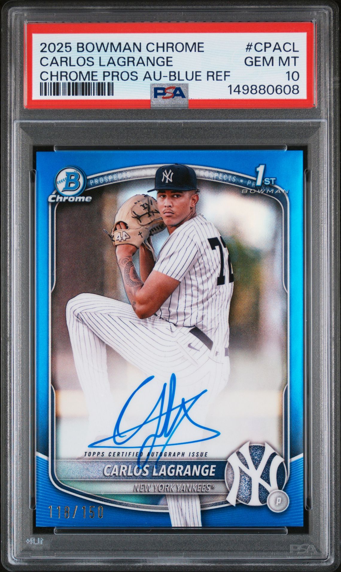 2025 Bowman Bowman Chrome CHROME PROS AU-BLUE REF #CPACL Carlos Lagrange front