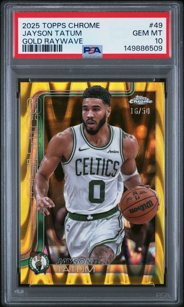 2025 Topps TOPPS CHROME GOLD RAYWAVE #49 Jayson Tatum front