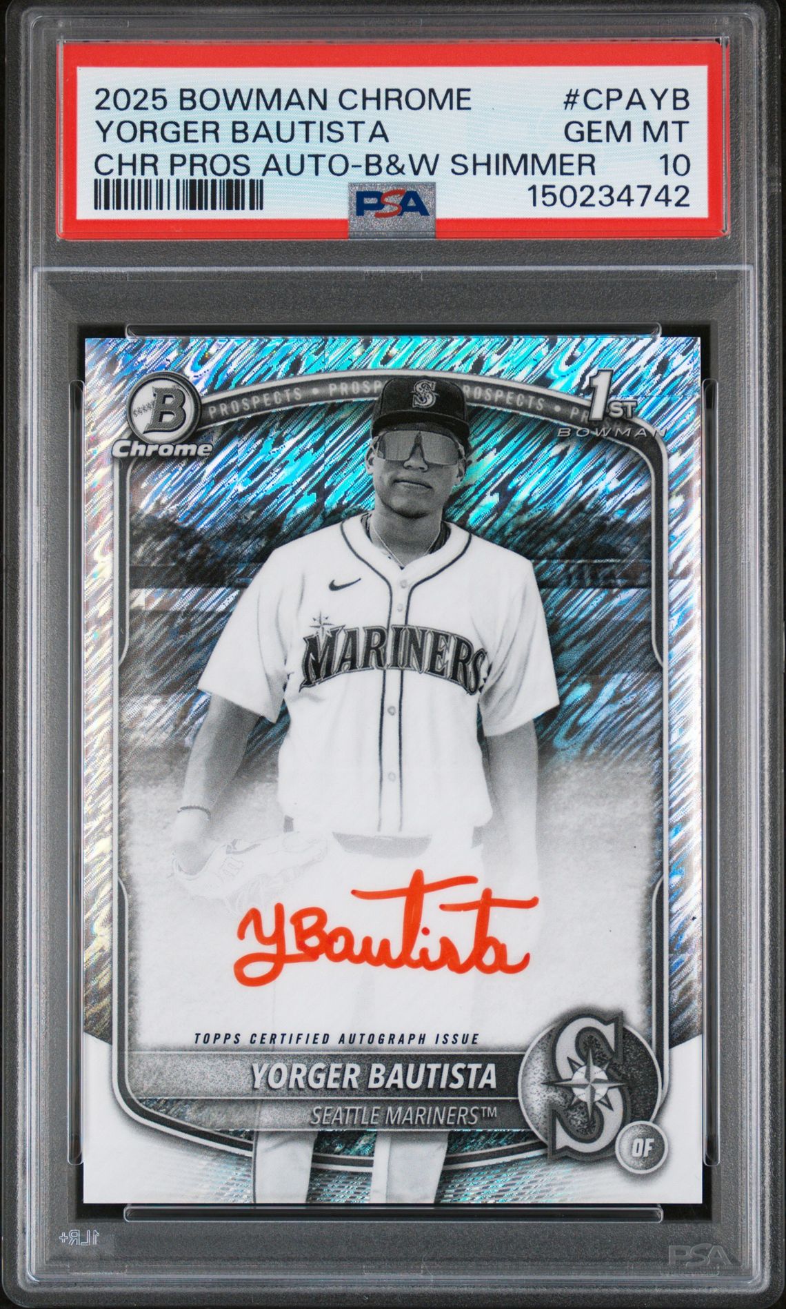 2025 Bowman Chrome BOWMAN CHROME PROSPECT AUTOGRAPHS CHR PROS AUTO-B&W SHIMMER #CPAYB Yorger Bautista front