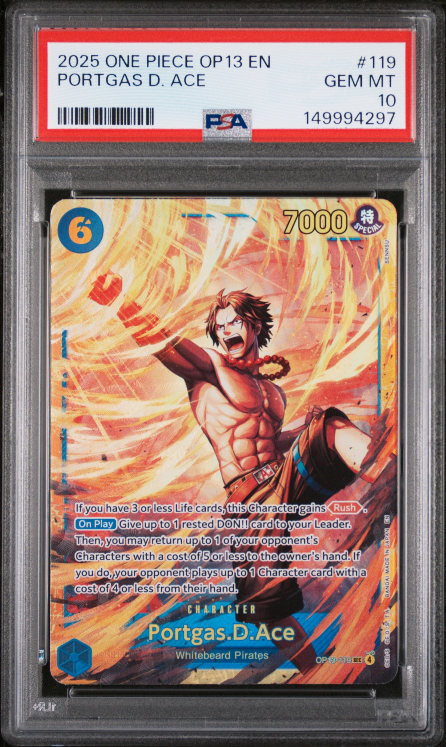 2025 #119 Portgas D. Ace PSA 10 One Piece OP13-Carrying on His Will