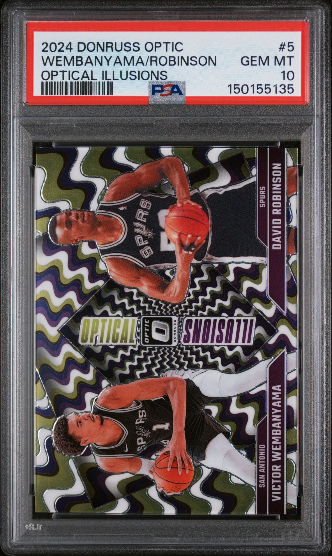 2024 Panini Donruss Optic Optical Illusions Wembanyama/Robinson #5 Gem Mt 10 front view - PSA graded GEM MT 10