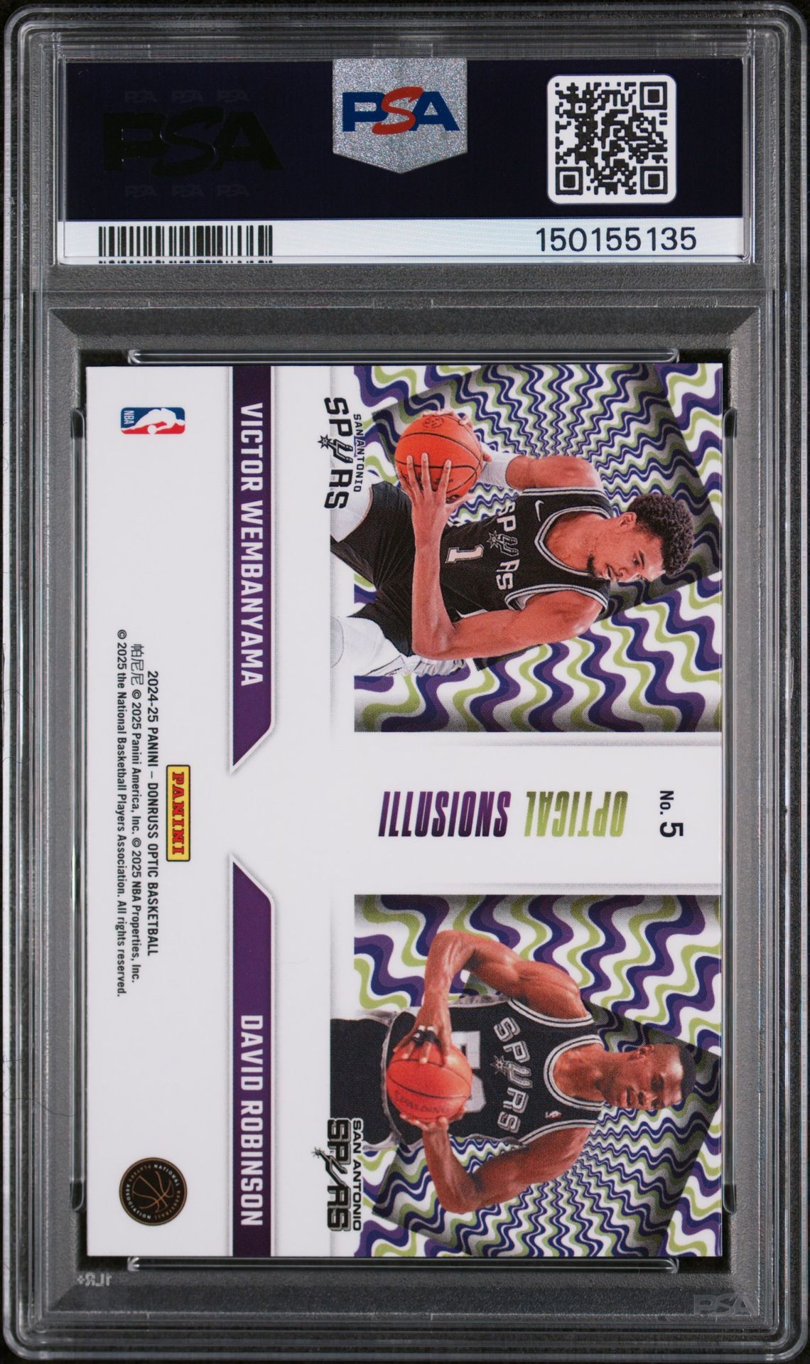 2024 Panini Donruss Optic Optical Illusions Wembanyama/Robinson #5 Gem Mt 10 back view - PSA certificate #150155135