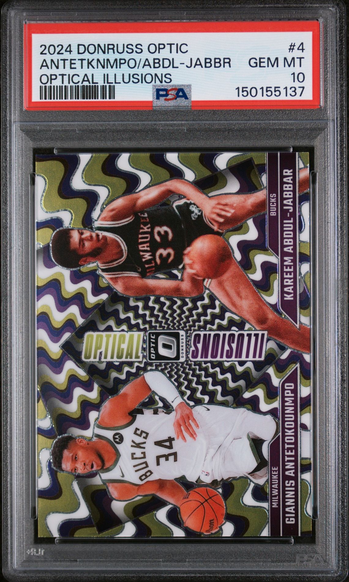 2024 Panini Donruss Optic Optical Illusions Antetknmpo/Abdl-Jabbr #4 Gem Mt 10 front view - PSA graded GEM MT 10
