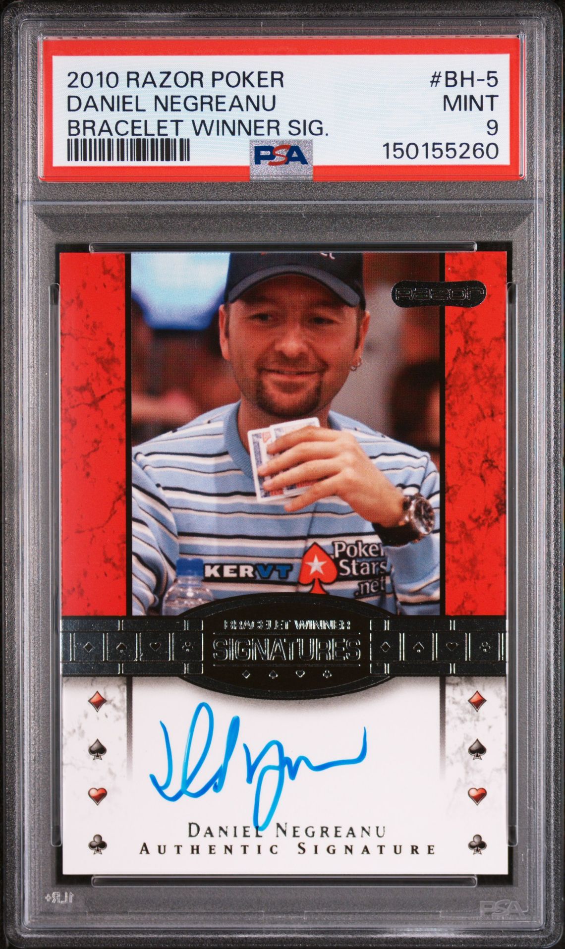 2010 RAZOR POKER BRACELET WINNER SIGNATURES BRACELET WINNER SIG. #BH-5 Daniel Negreanu front