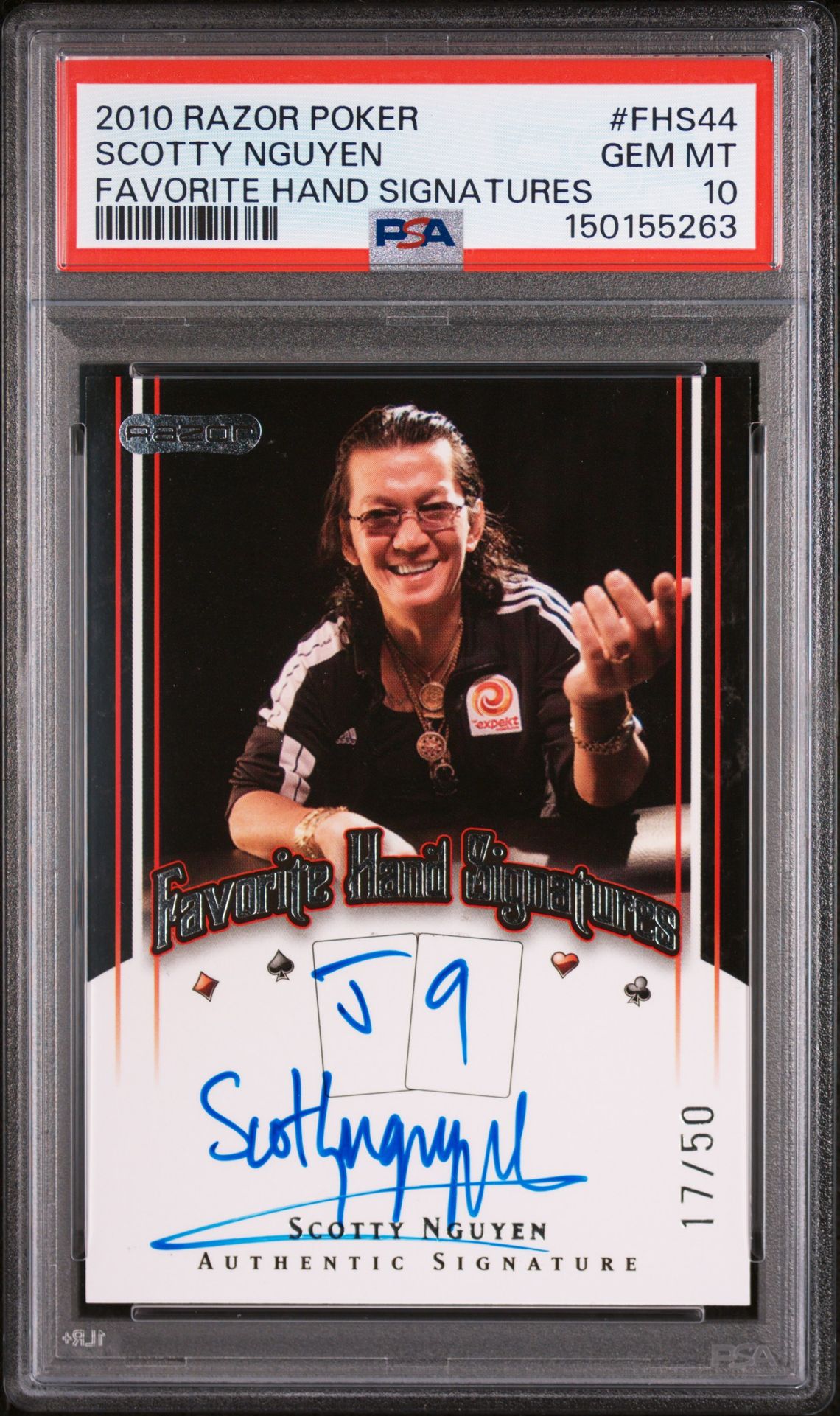 2010 RAZOR POKER FAVORITE HAND SIGNATURES #FHS44 Scotty Nguyen front