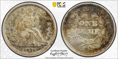 1839 10C No Drapery AU50