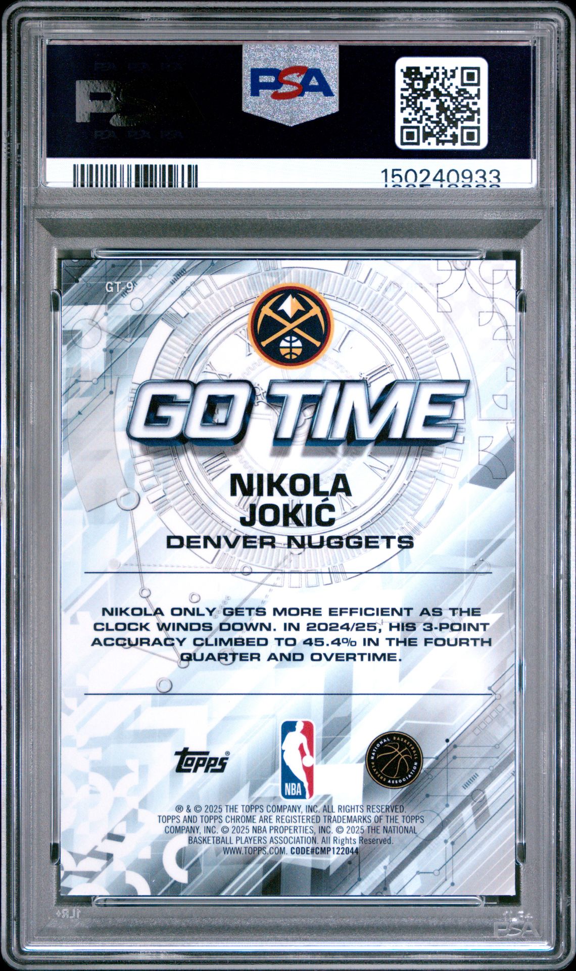 2025 Topps Chrome Go Time Nikola Jokic #Gt-9 (Go Time-Green Refractor) Gem Mt 10 back