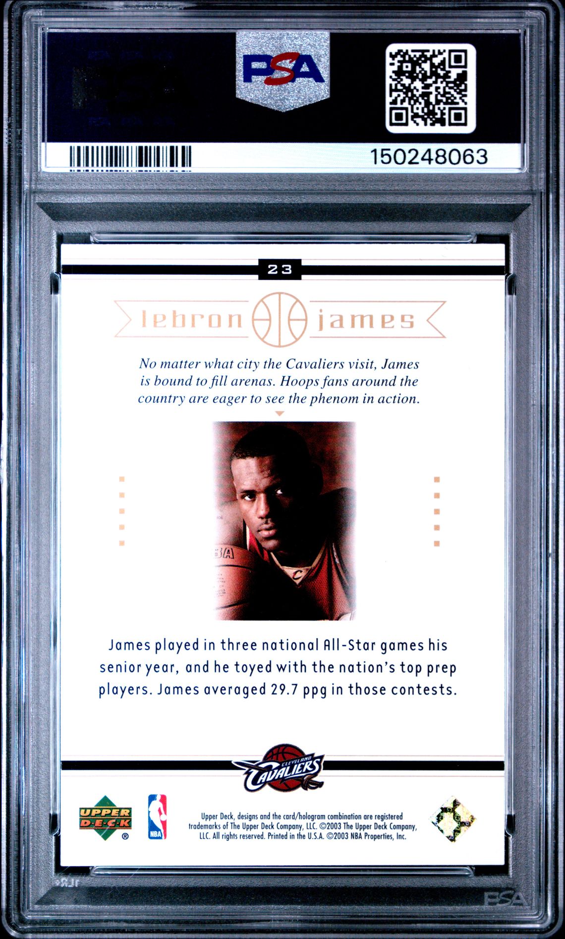 2003 Upper Deck Lebron James Box Set Lebron James #23 (Box Set) Mint 9 back
