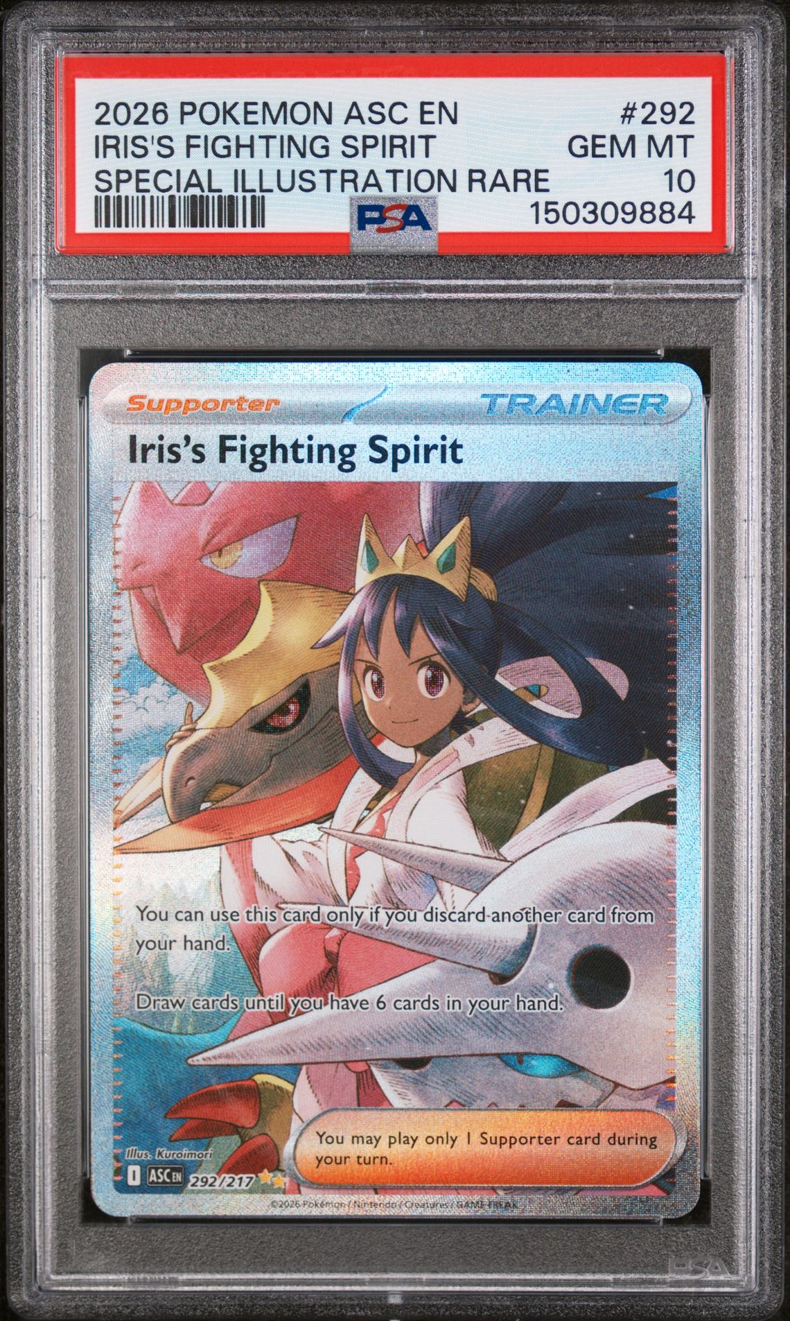 2026 Pokemon Asc En-Ascended Heroes Iris's Fighting Spirit #292 (Special Illustration Rare) Gem Mt 10 front view - PSA graded GEM MT 10