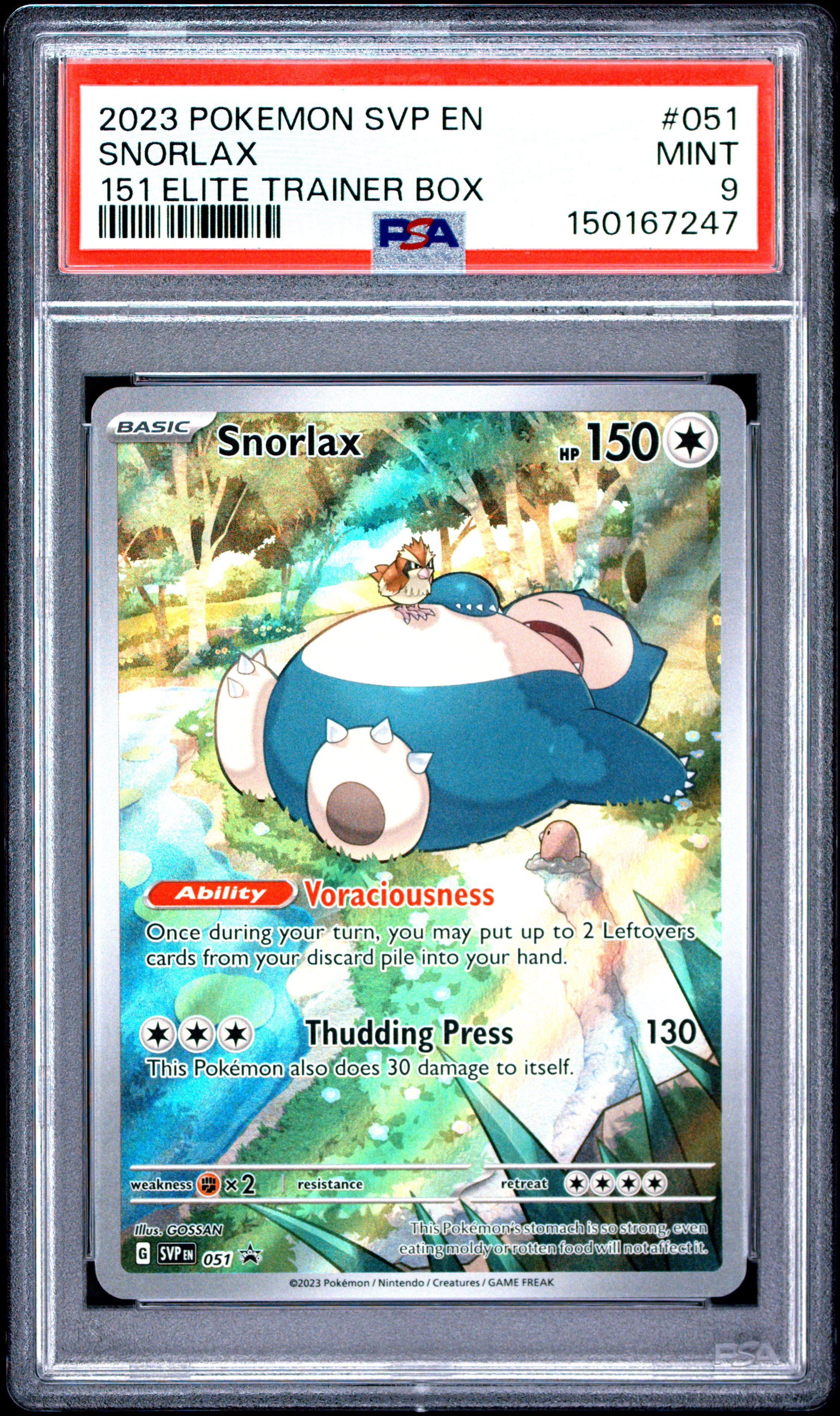 2023 #051 Snorlax PSA 9 Svp EN-SV Black Star Promo