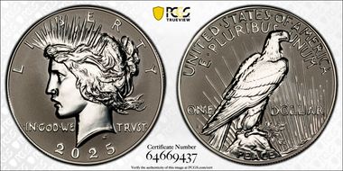 2025-S $1 Peace Dollar Rev PR Two-Coin Reverse Proof Set First Strike PR69