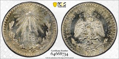 1933-M Peso KM-455  Ag MS64