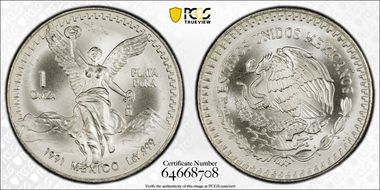 1991-Mo Onza Libertad Ag T2 - PLaTA PuRA MS69