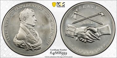 (2019) Medal James Monroe "1817" Silver Matte Finish MS70