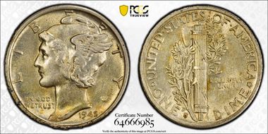 1945-S 10C AU58