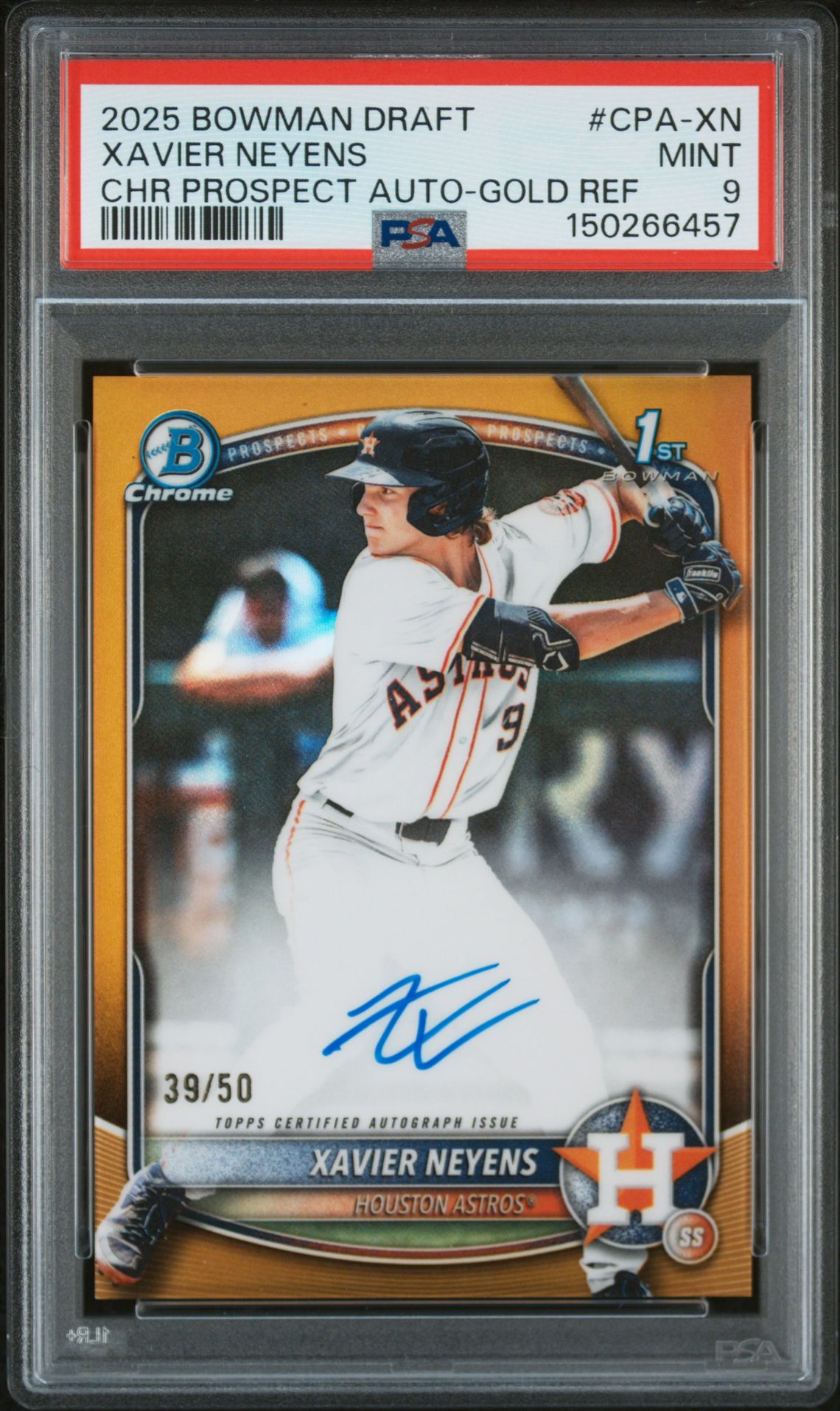 2025 Bowman BOWMAN DRAFT CHROME PROSPECT AUTOGRAPHS Gold Refractor #CPA-XN Xavier Neyens front