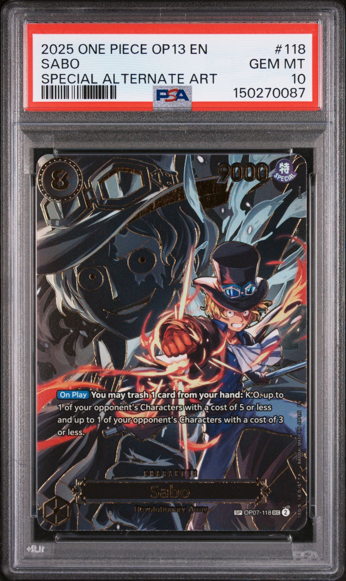2025 One Piece ONE PIECE OP13-CARRYING ON HIS WILL SPECIAL ALTERNATE ART #118 Sabo front
