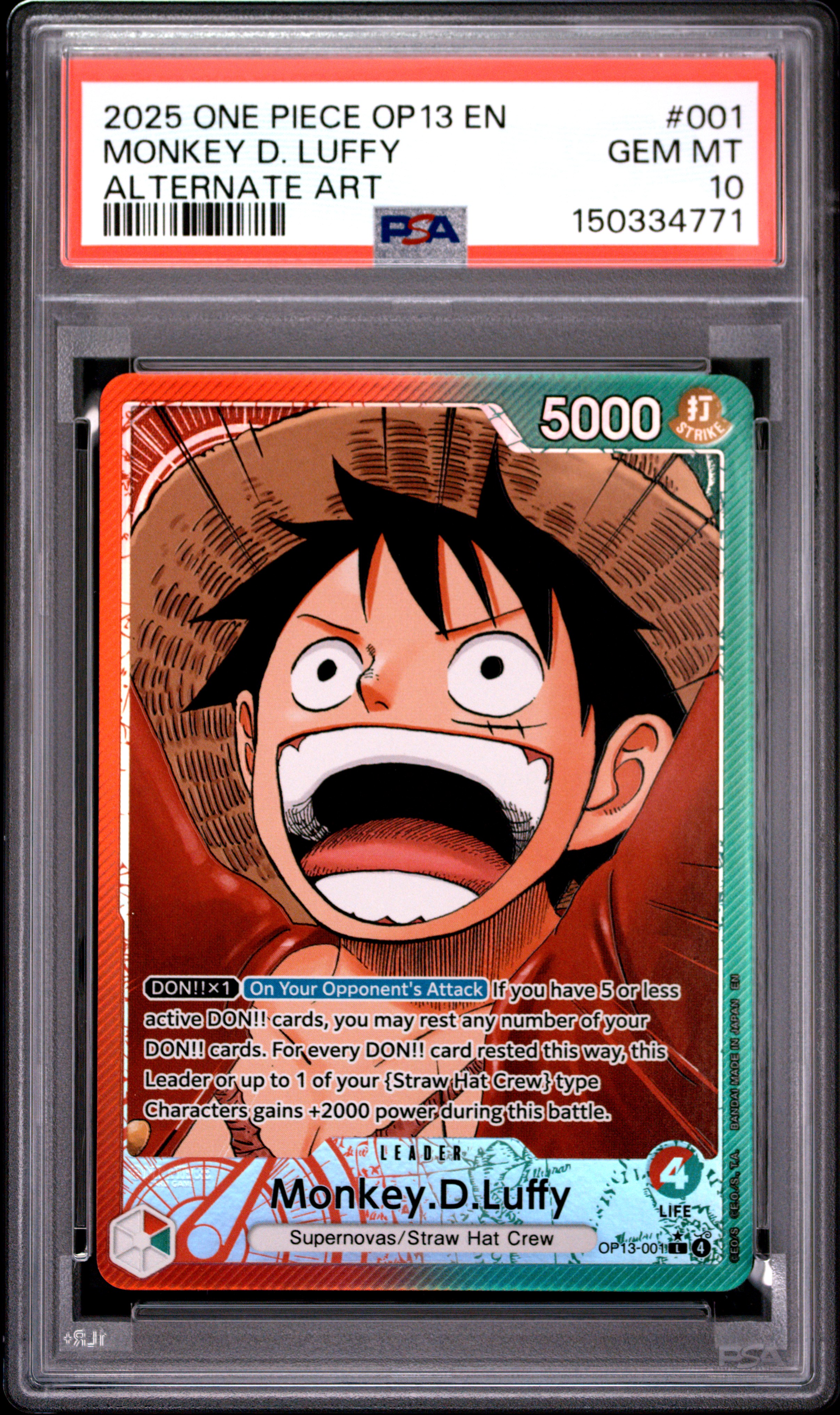 2025 #001 Monkey D. Luffy PSA 10 One Piece OP13-Carrying on His Will