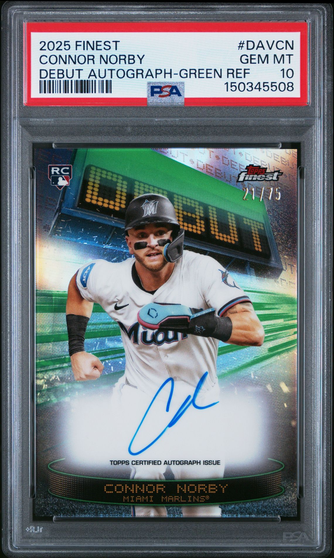 2025 Topps TOPPS FINEST DEBUT AUTOGRAPHS GREEN REF #DAVCN Connor Norby front