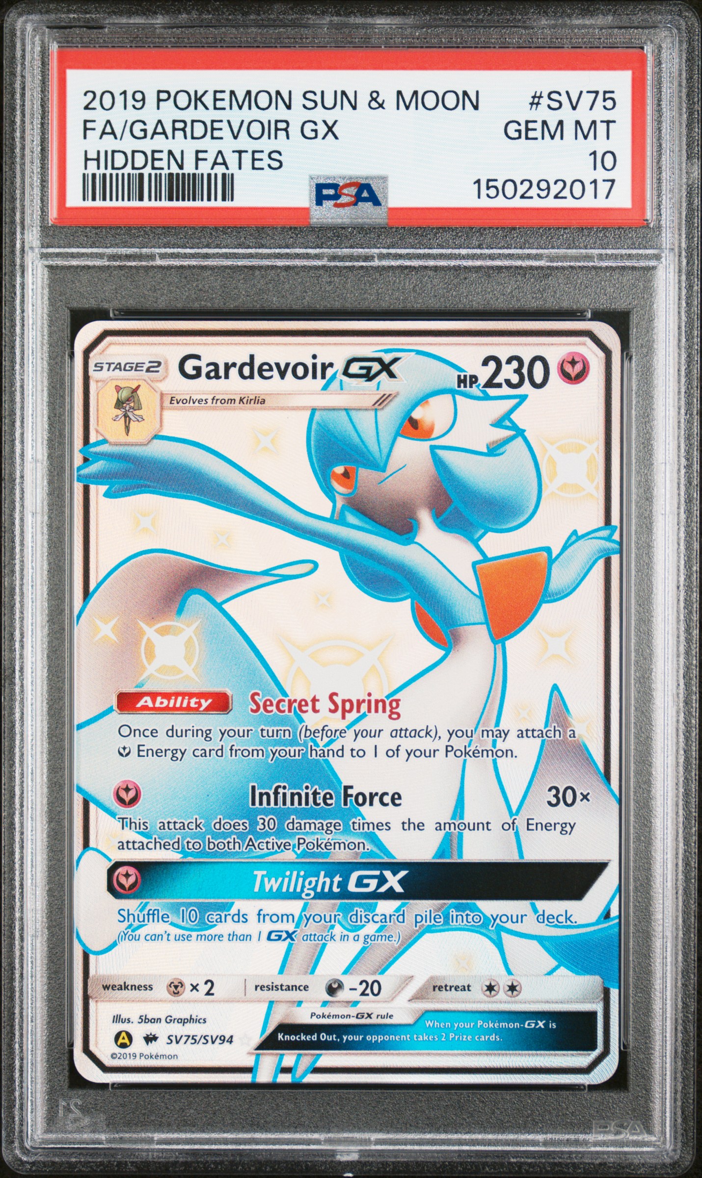 2019 #SV75 Full Art/Gardevoir GX PSA 10 Sun & Moon Hidden Fates