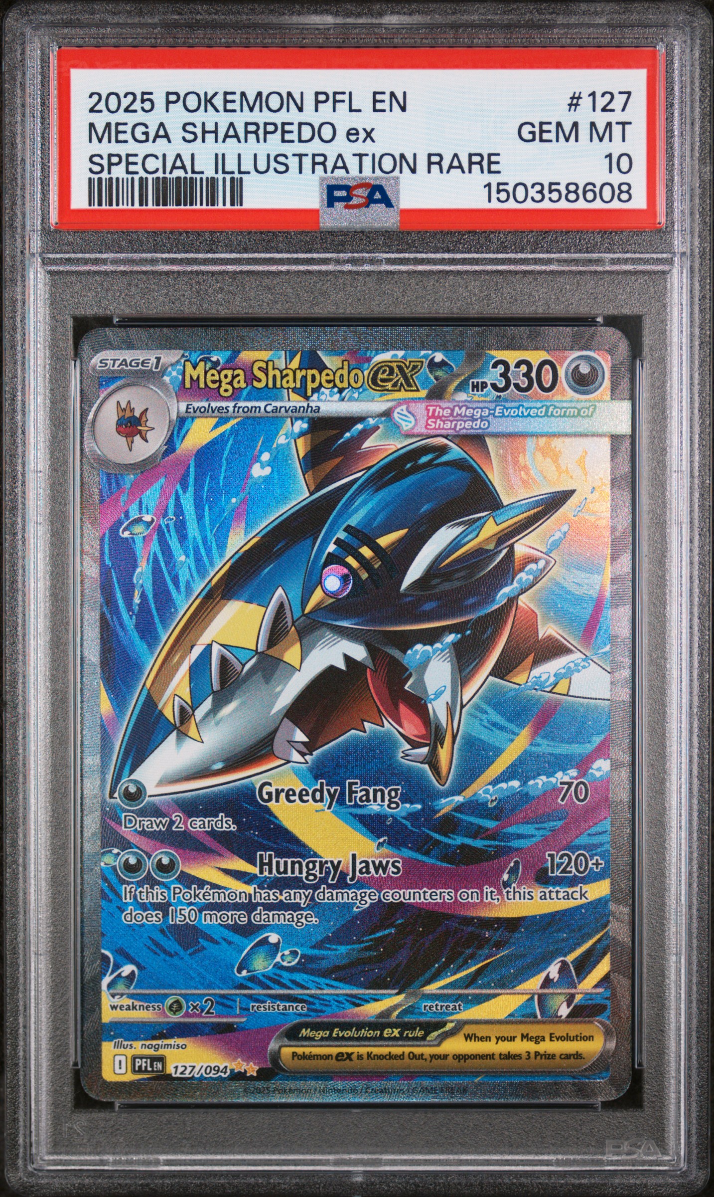 2025 #127 Mega Sharpedo EX PSA 10 Pfl EN-Phantasmal Flames