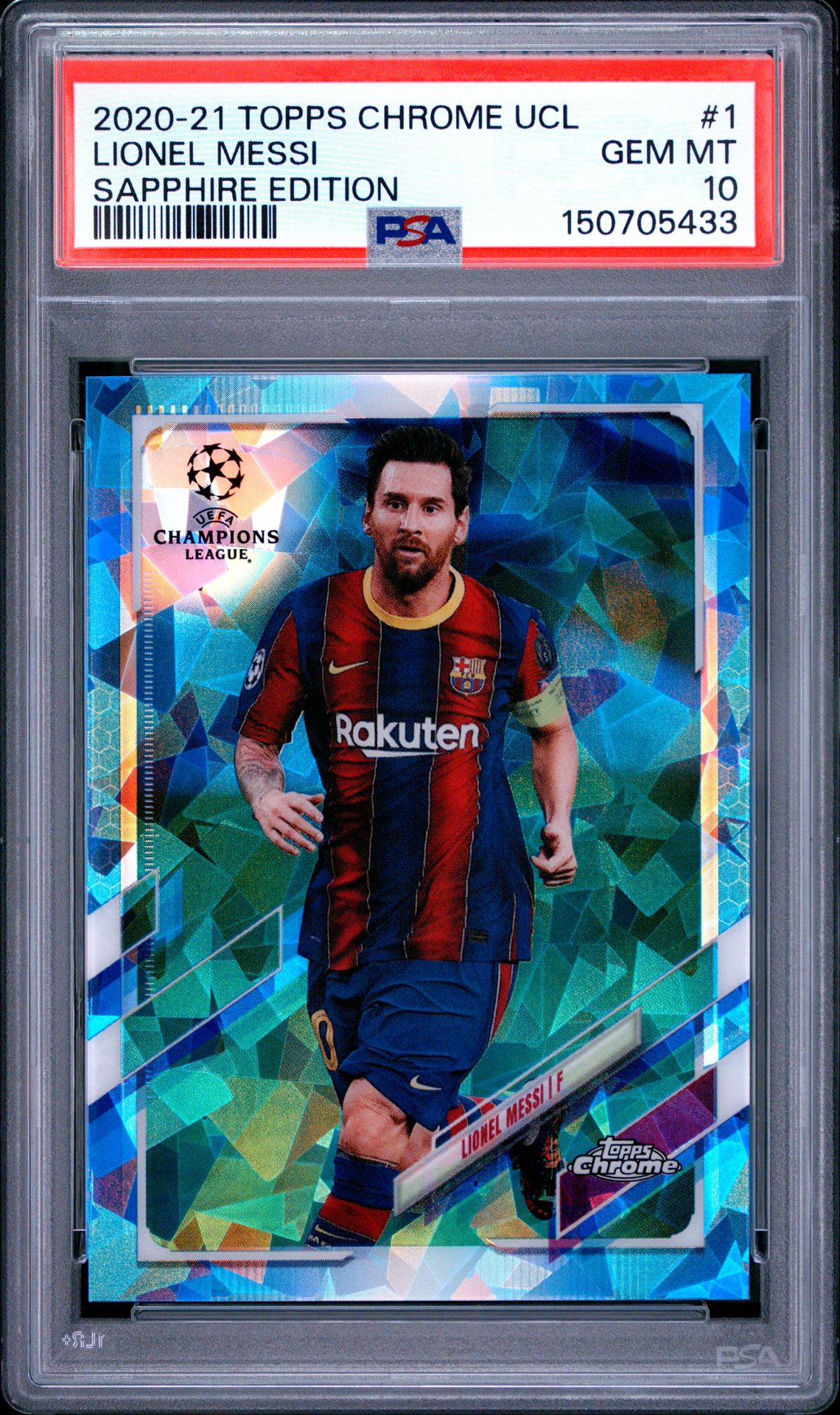 2020 Topps Chrome TOPPS CHROME UEFA CHAMPIONS LEAGUE SAPPHIRE EDITION #1 Lionel Messi front