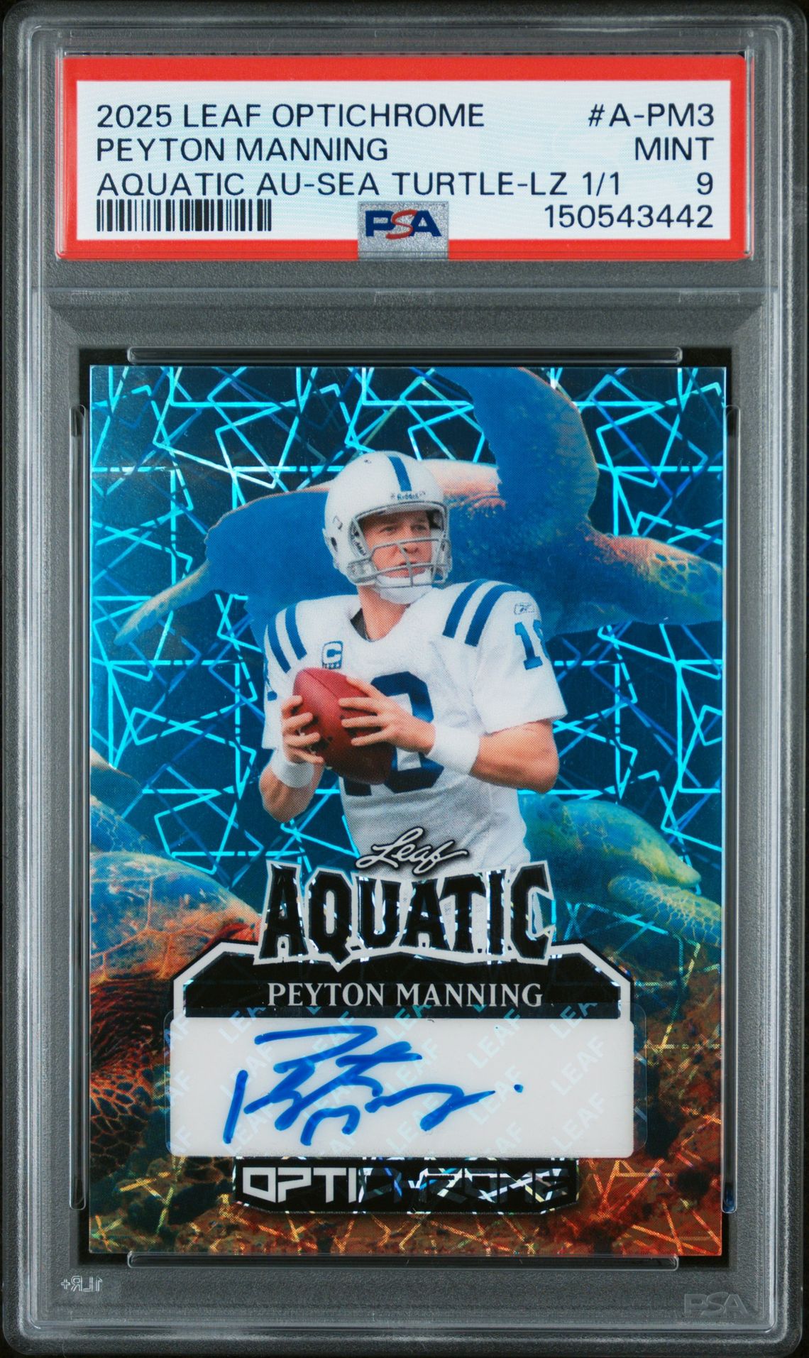 2025 Leaf LEAF OPTICHROME AQUATIC AUTOGRAPHS 1/1 TURTLE-LAZER 1/1 #A-PM3 Peyton Manning front