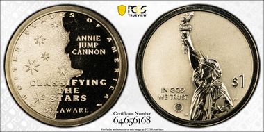 2019-S $1 American Innovation DE Rev PR Cannon, Classifying the Stars PR67