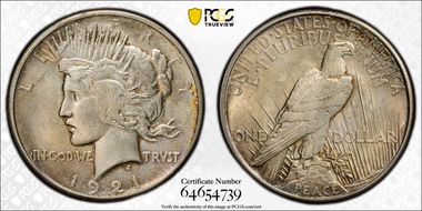 1921 $1 High Relief, Peace MS64