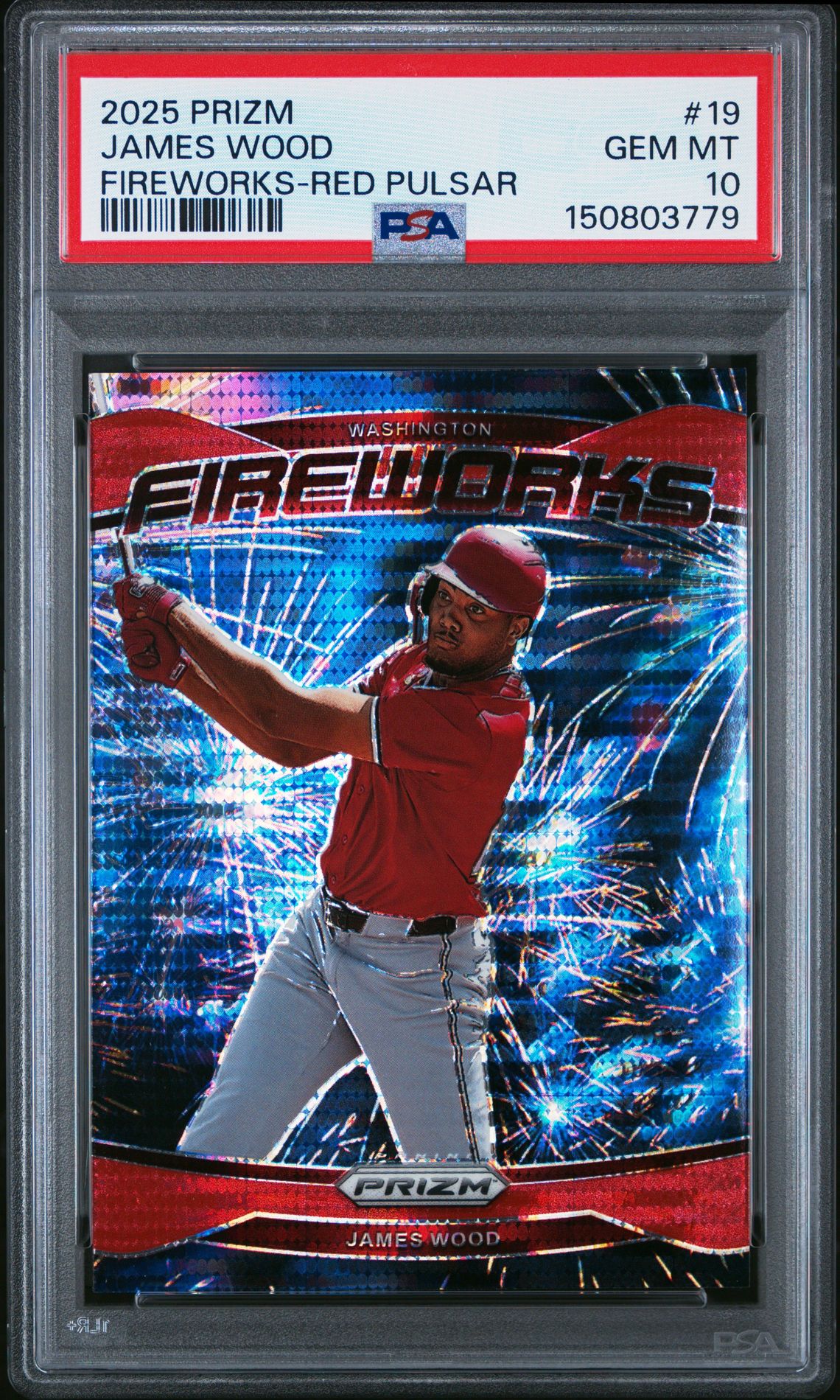 2025 Panini PANINI PRIZM FIREWORKS RED PULSAR #19 James Wood front