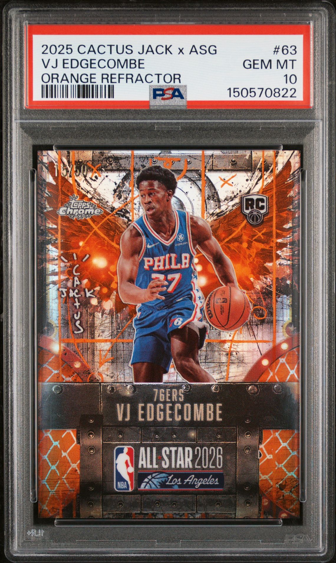 2025 Topps Chrome TOPPS CHROME CACTUS JACK X NBA ALL-STAR GAME ORANGE REFRACTOR #63 Vj Edgecombe front