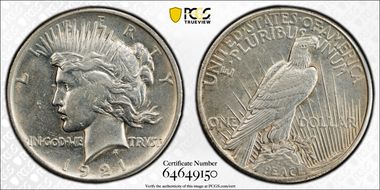1921 $1 High Relief, Peace N1