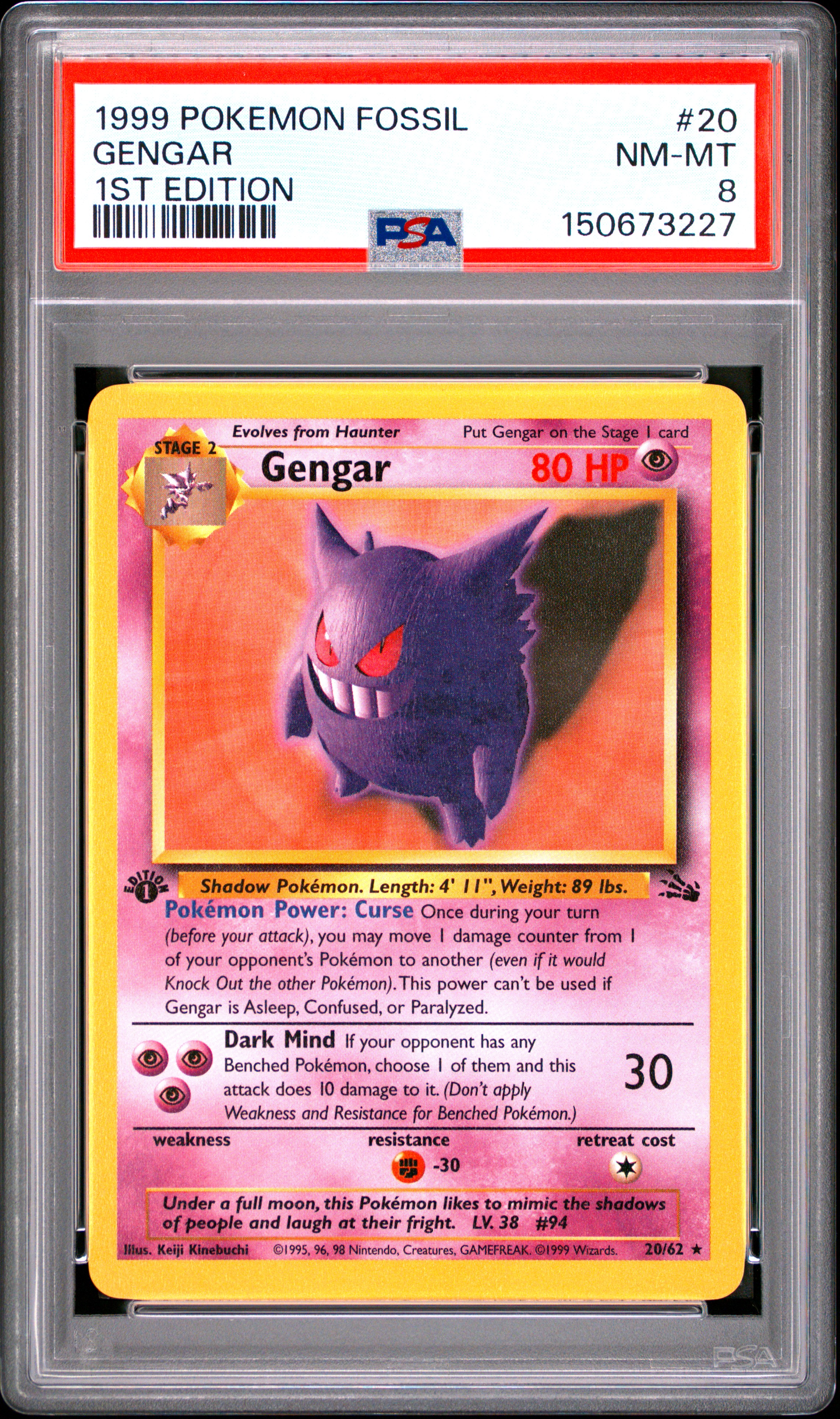 1999 gengar pokemon card PSA 8 Fossil Holo proof acrylic case Gengar (17) (17) 017 Arceus