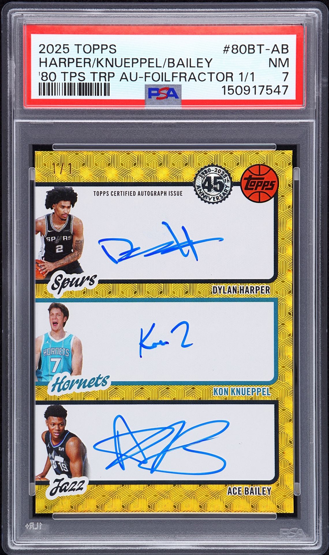 2025 Topps TOPPS 1980-81 TOPPS BASKETBALL TRIPLE AUTOGRAPHS '80 TPS TRP AU-FOILFRACTOR 1/1 #80BT-AB Harper/Knueppel/Bailey front