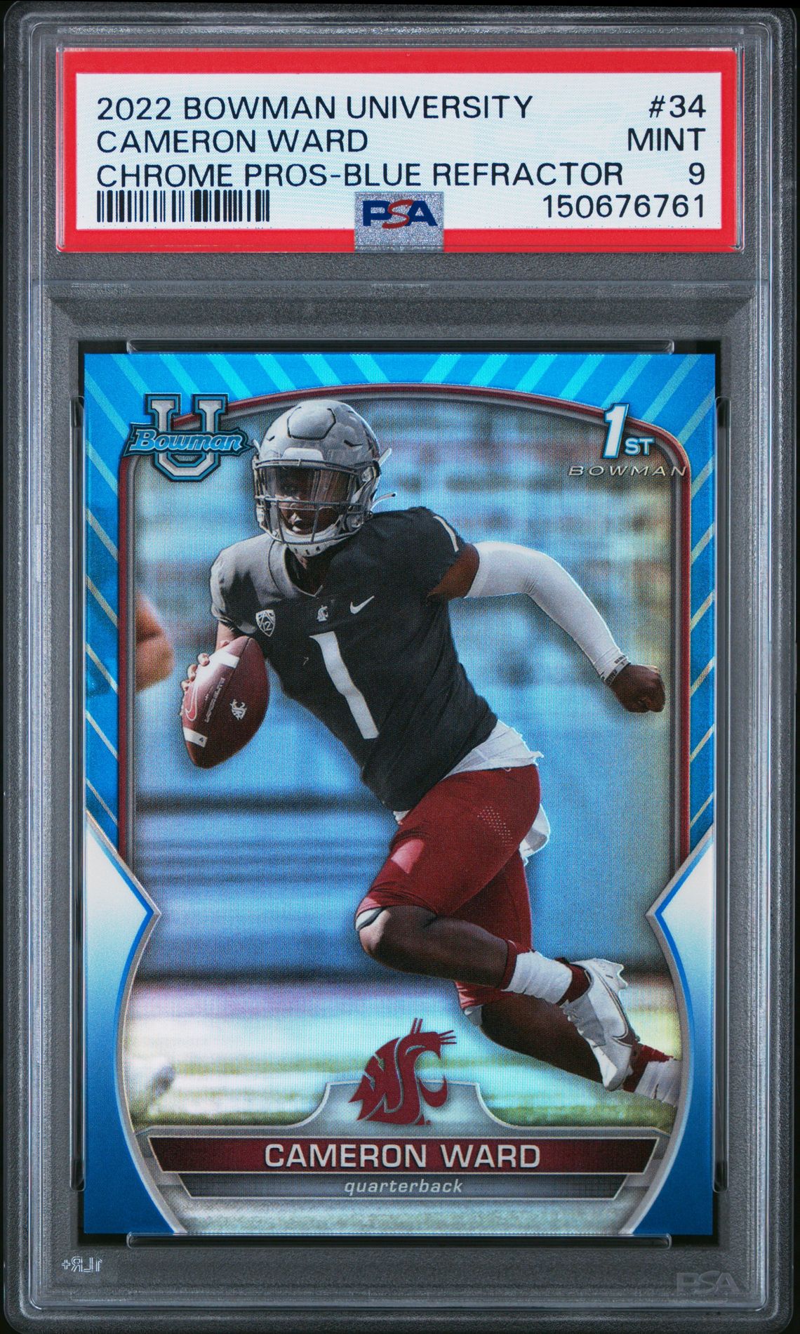 2022 Bowman BOWMAN UNIVERSITY CHROME PROSPECTS BLUE REFRACTOR #34 Cameron Ward front