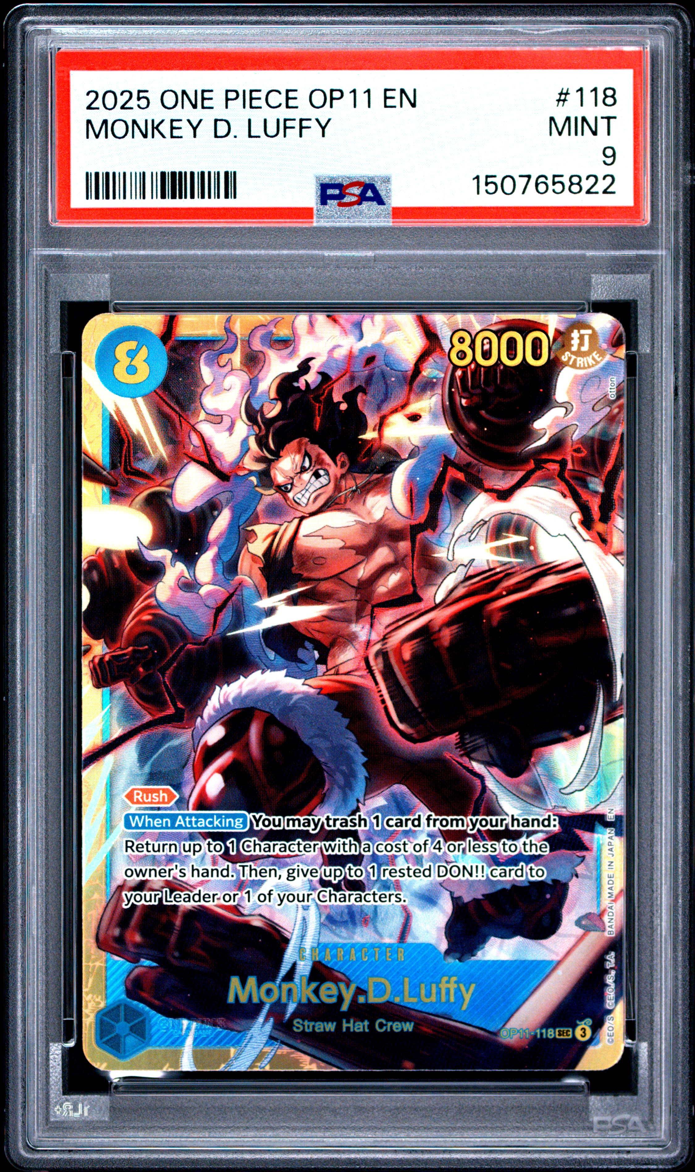 2025 #118 Monkey D. Luffy PSA 9 One Piece OP11-A Fist of Divine Speed
