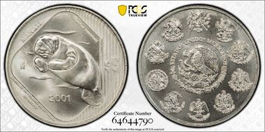 2001-Mo 5 Peso Manatee KM-651 MS67