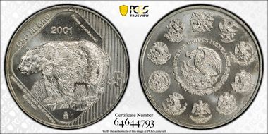 2001-Mo 5 Peso Black Bear KM-654 MS67
