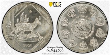 2000-Mo 5 Peso Peninsular Pronghorn KM-657 MS66