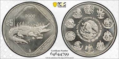 2000-Mo 5 Peso American Crocodile KM-655 MS67
