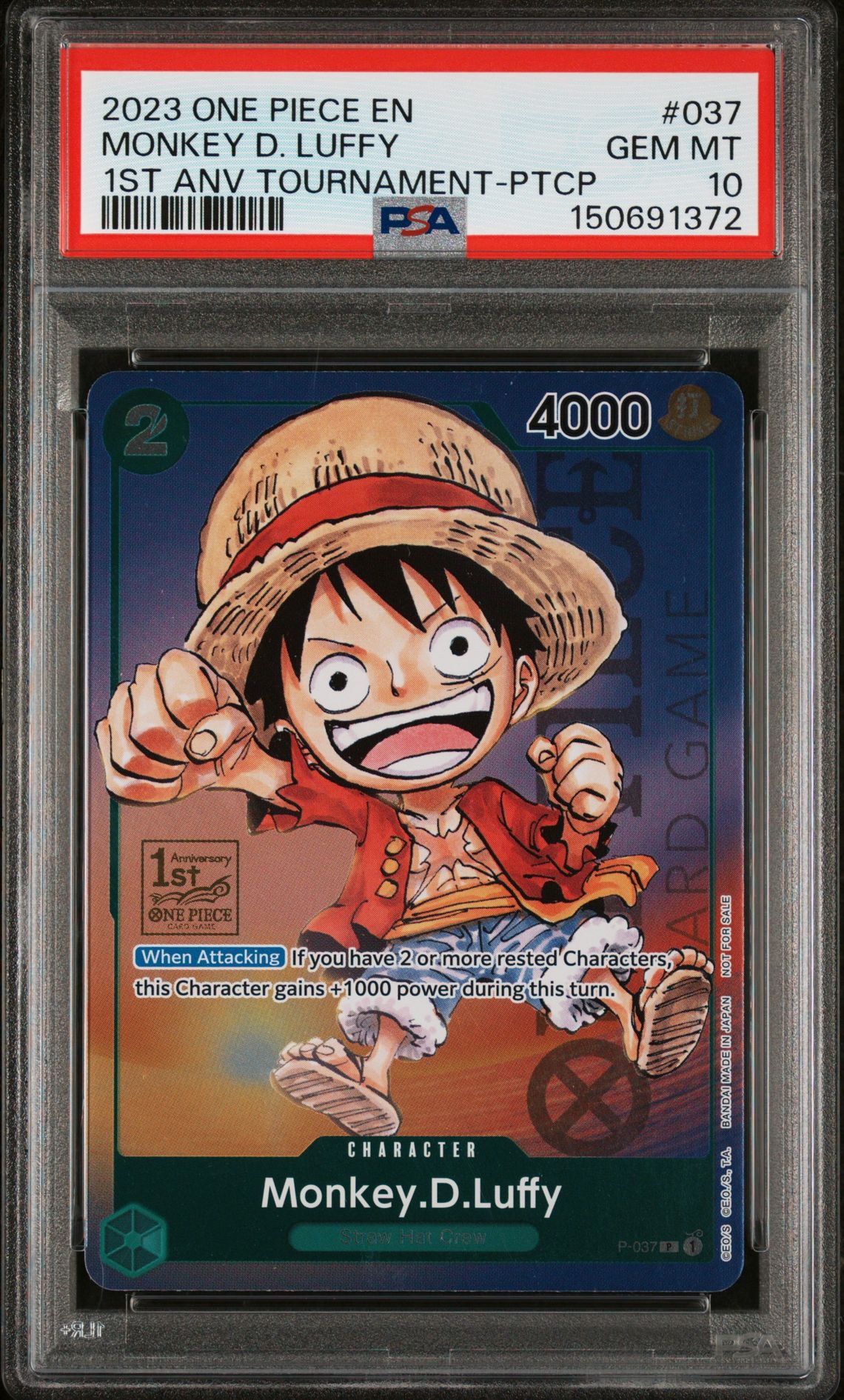 2023 One Piece ONE PIECE PROMOS 1ST ANV TOURNAMENT-PTCP #037 Monkey D. Luffy front