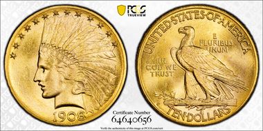 1908-S $10 MS64+