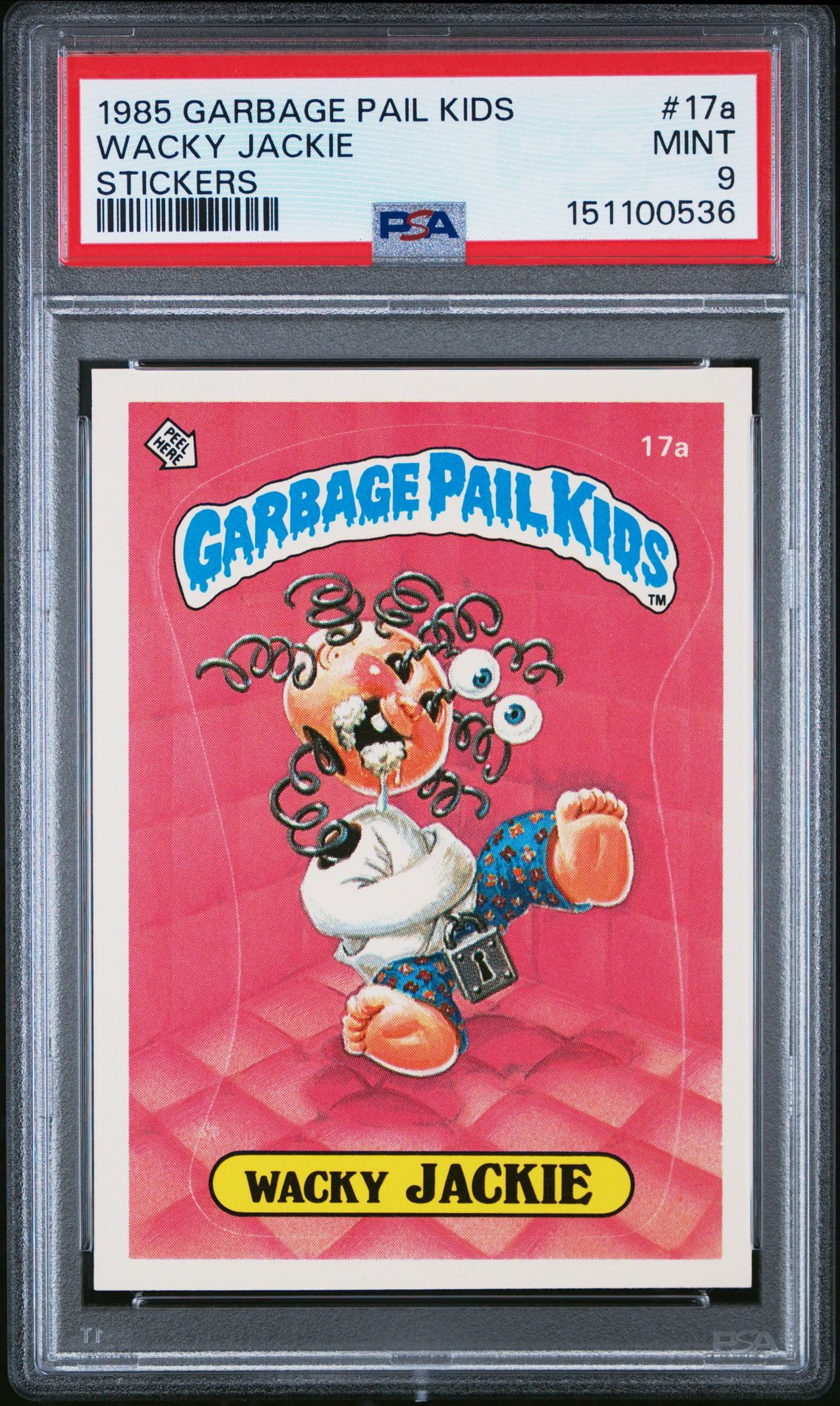 1985 Topps GARBAGE PAIL KIDS STICKERS GLOSSY #17A Wacky Jackie front