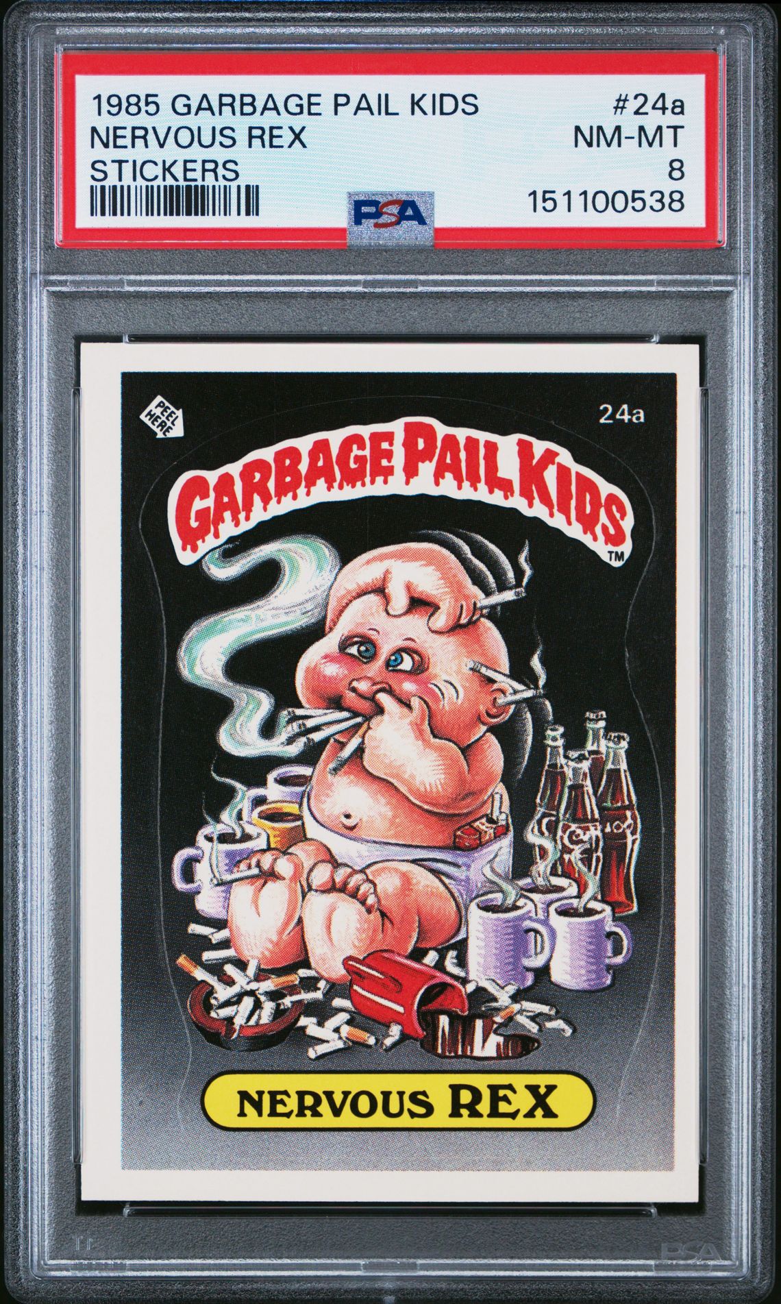 1985 Topps GARBAGE PAIL KIDS STICKERS #24A Nervous Rex front