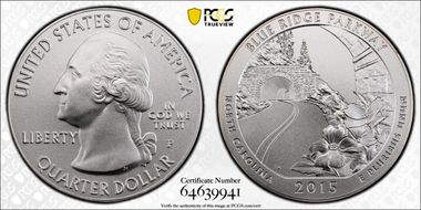 2015-P 25C Blue Ridge Pkwy NP 5 oz Silver SP69