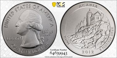 2012-P 25C Acadia NP 5 oz Silver SP69