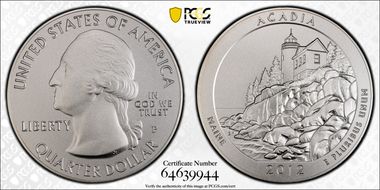 2012-P 25C Acadia NP 5 oz Silver SP69