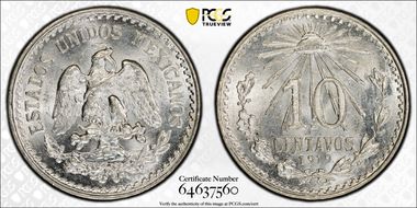 1919-M 10C 15mm  Ag KM-429 MS65